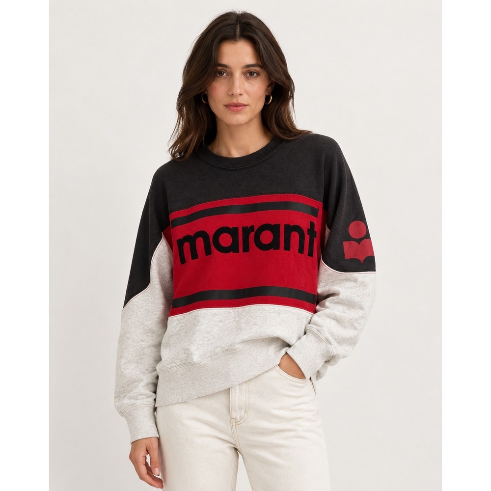 Isabel Marant Étoile Colorblock Logo Sweatshirt Red Brown Cream